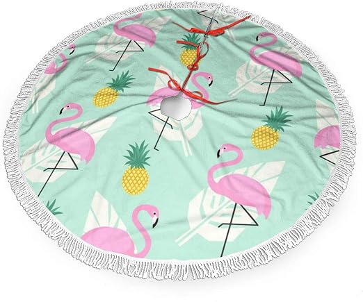 Amazon Com Vgfjhndf Pink Flamingo Pineapples Printed Christmas Tree Skirt Tree Mat With Tassel Xmas Tree Ornament Christmas Decoration Accessory Home Kitchen