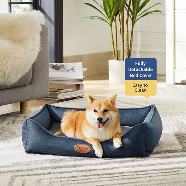 TIDORE ORTHOPEDIC DOG BEDS FOR SMALL DOGS, DURABLE EGG CRATE FOAM SOFA DOG BED WITH WASHABLE REMOVABLE COVER, WATERPROOF LINING, PET BED FOR MEDIUM DOGS, NAVY