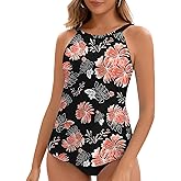 WOWENY High Neck Tankini Tops for Women Halter Flowy Sleeveless Bathing Suits Modest Swimsuit Top No Bottom