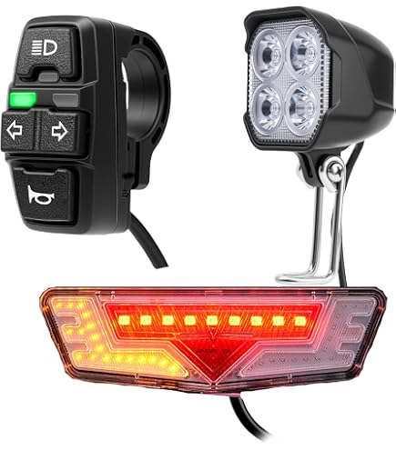 Kit Feux Avant/arrière Pour Vélo électrique – LED, Klaxon Intégré, Freinage, Clignotants – Compatible 24V 36V 48V (sauf Moteur Central)