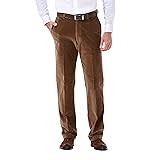 Haggar mens Stretch Corduroy Expandable Waist Classic Fit Flat Front Casual Pants, Camel, 34W x 29L US