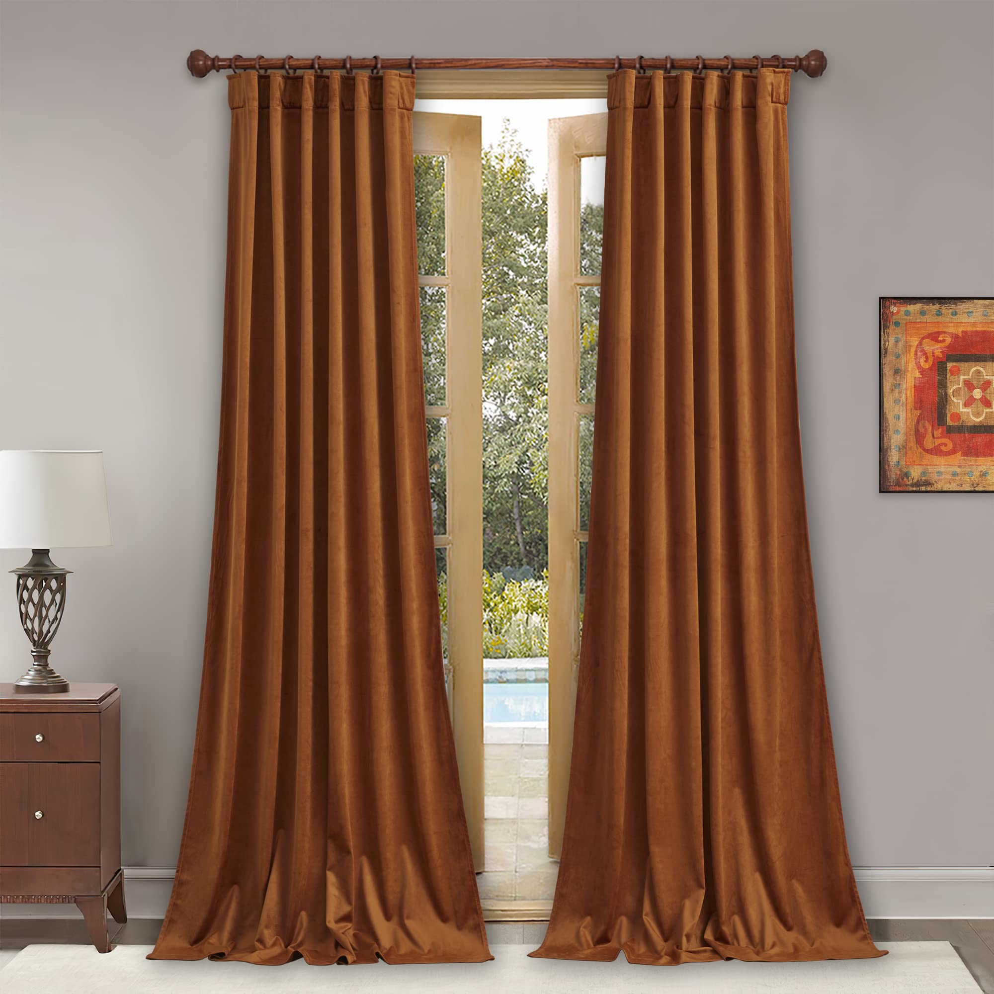 StangH Burnt Orange Curtains 94 inches Long Fall Autumn Decor Back Tab Insulated Room Darkening Drapes, Elegant Curtain Panels for Bedroom Modern Home Decor, W52 x L94, 2 Panels Image