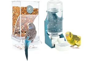 Rypet No Mess Bird Water Feeder Dispenser Set Automatic Bird Feeder Transparent Food Container Cage Acrylic Parrot Feeders Accessories for Small Birds Parrot Cockatoo Canary