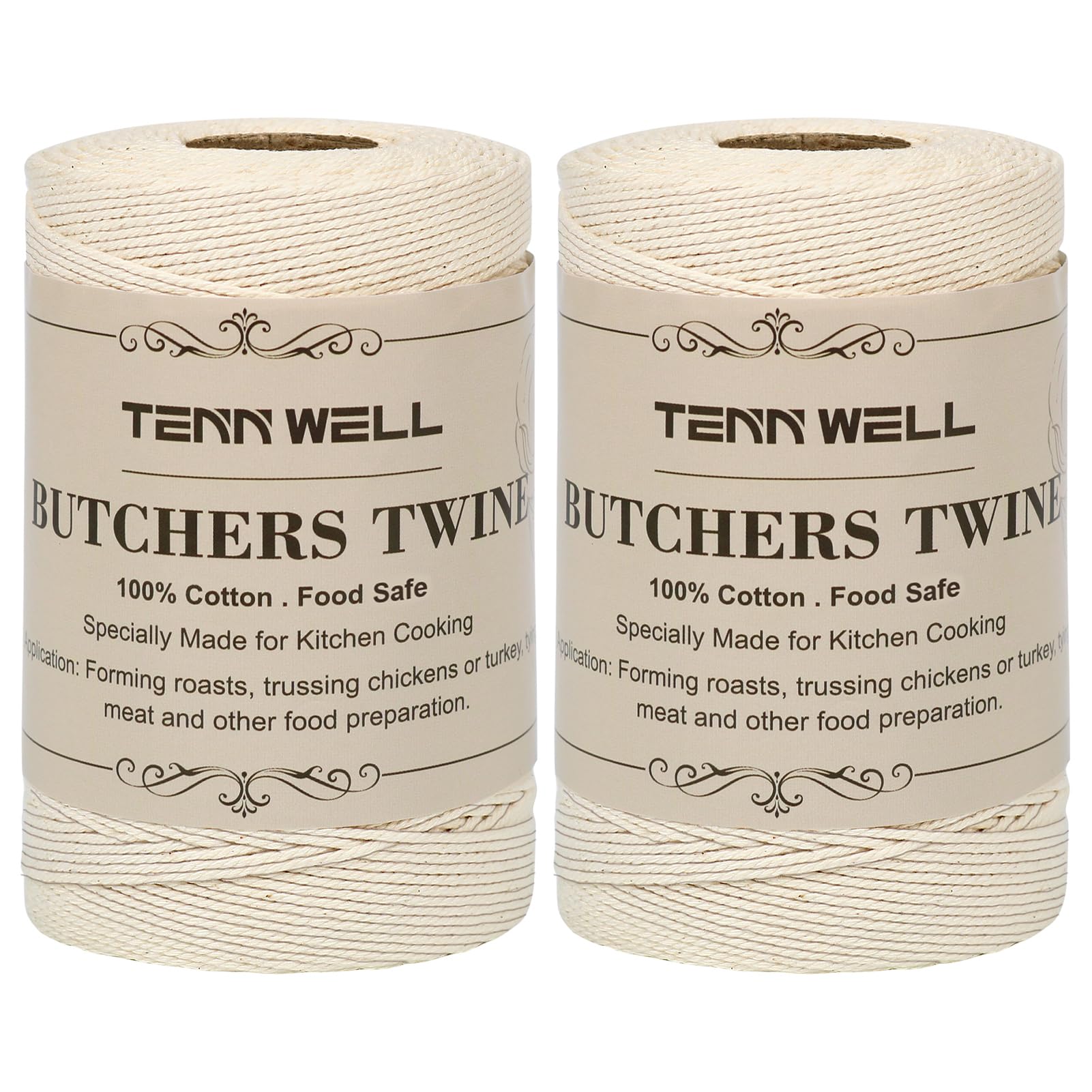 Butchers Twine, 1312 Feet Strong Cotton Kitchen Twine Food Safe Oven Cooking String for Meat Trussing Tying, Chicken Roasting and Sausage Making (Beige)