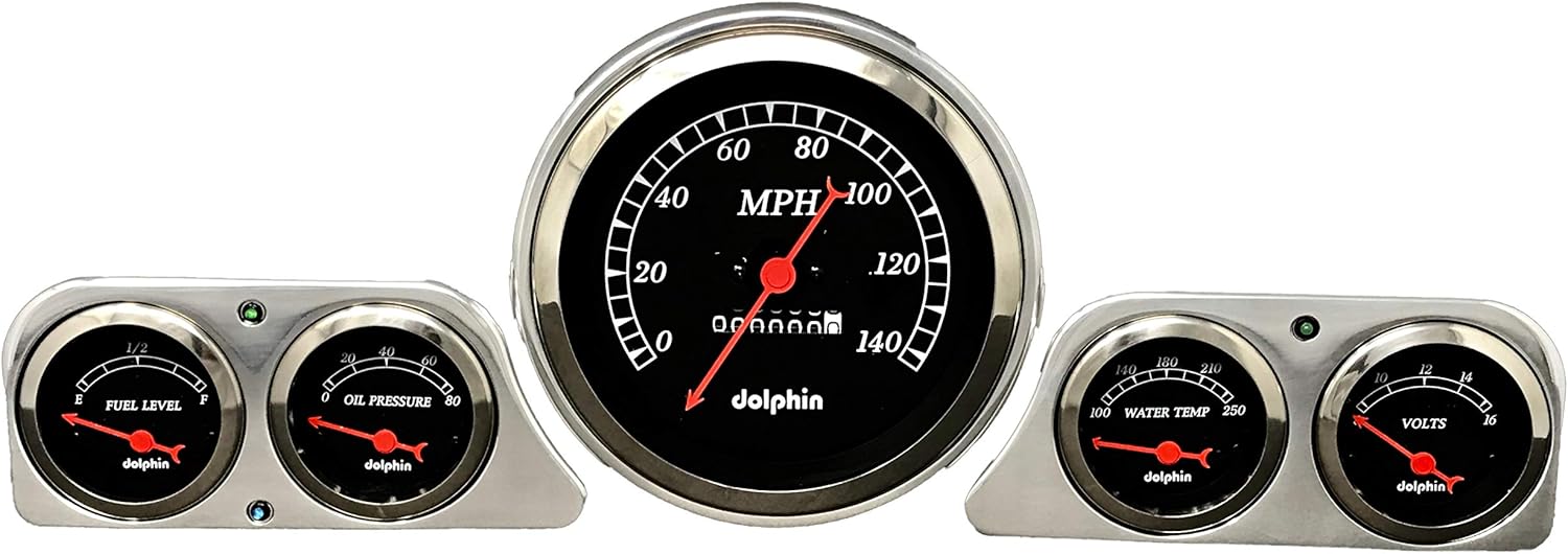 Dolphin Gauges 1949 Mercury Car 5 Gauge Dash Cluster Panel 5" Speedo Mechanical Black