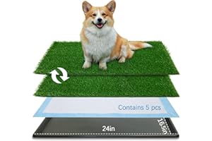 Oiyeefo Dog Grass pad with Tray,24”x 16.5” Indoor Dog Potty with 2 Fake Grass-5 Disposable Puppy Pads,for Puppy Training Apartment,Apartment Use