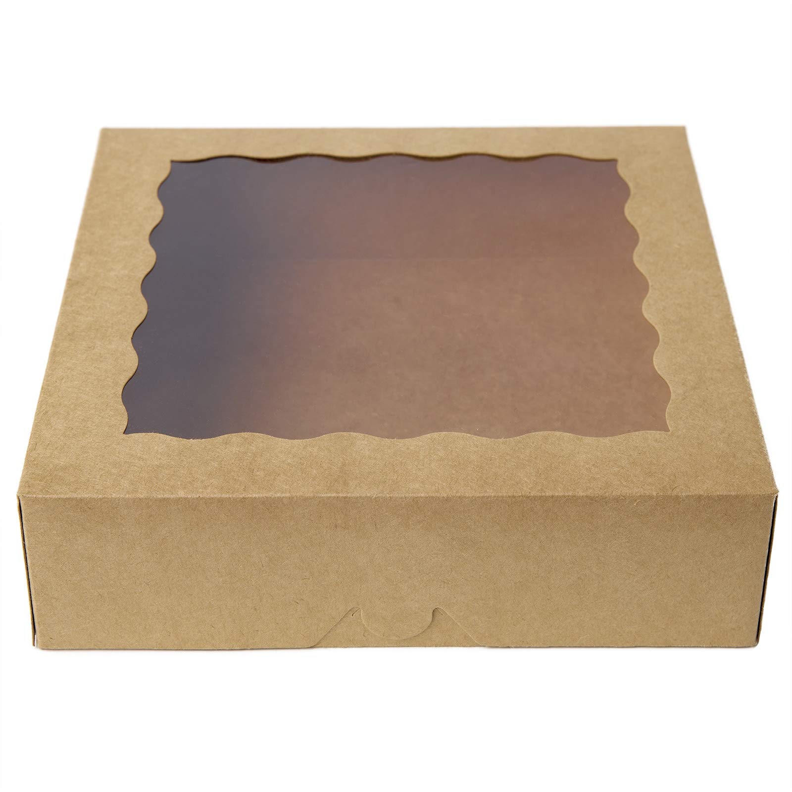 Photo 1 of ONE MORE [25pcs] 9inch Kraft Brown Bakery Boxes, Large Pie Boxes with PVC Window Natural Disposable box for Cookie 9x9x2.5inch,25 of Pack