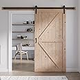 FREDBECK 42in x 84in Wood Barn Door with 7FT Barn Door Hardware Kit Included K Shape Solid Spruce Wood Panel Need to Assembly
