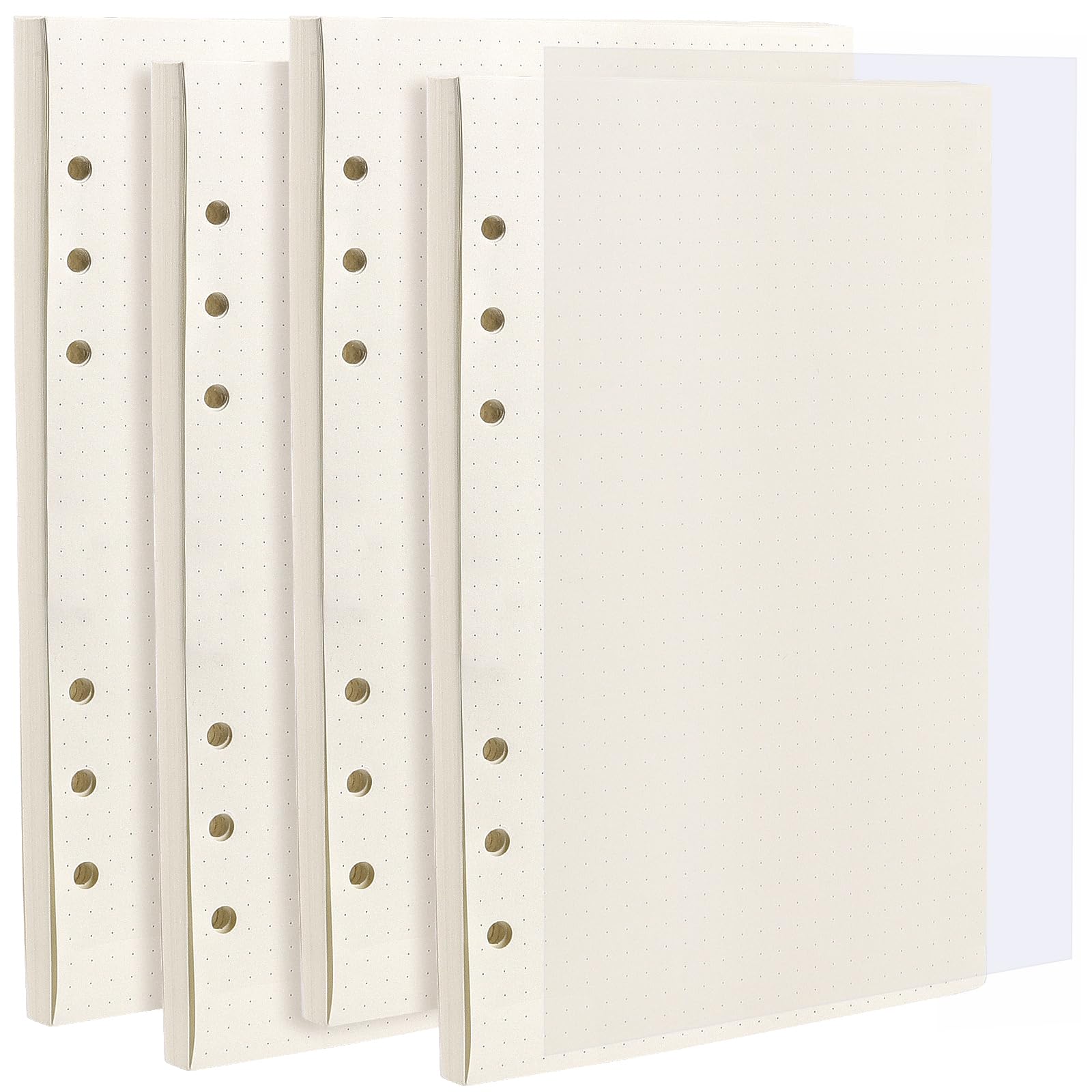 PUCSIQ Writing Paper, 4 x A5 Dotted, 320 Sheets, 6 Holes, Refillable, off white