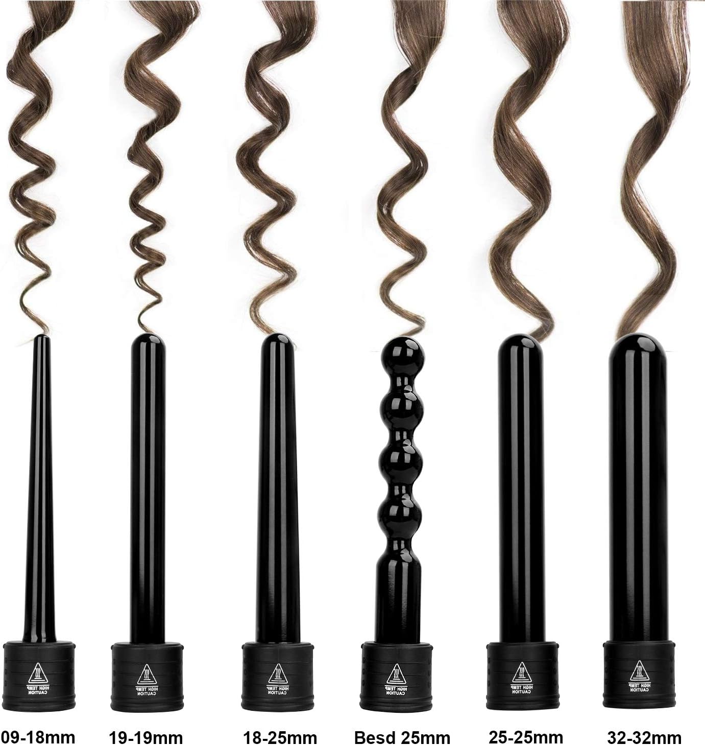 Beaucares 6-in-1 Curling Iron, Professional Curling Wand Set, Instant Heat Up Hair Curler with 6 Interchangeable Ceramic Barrels (0.35'' to 1.25'') and 2 Temperature Adjustments: Health & Personal Care