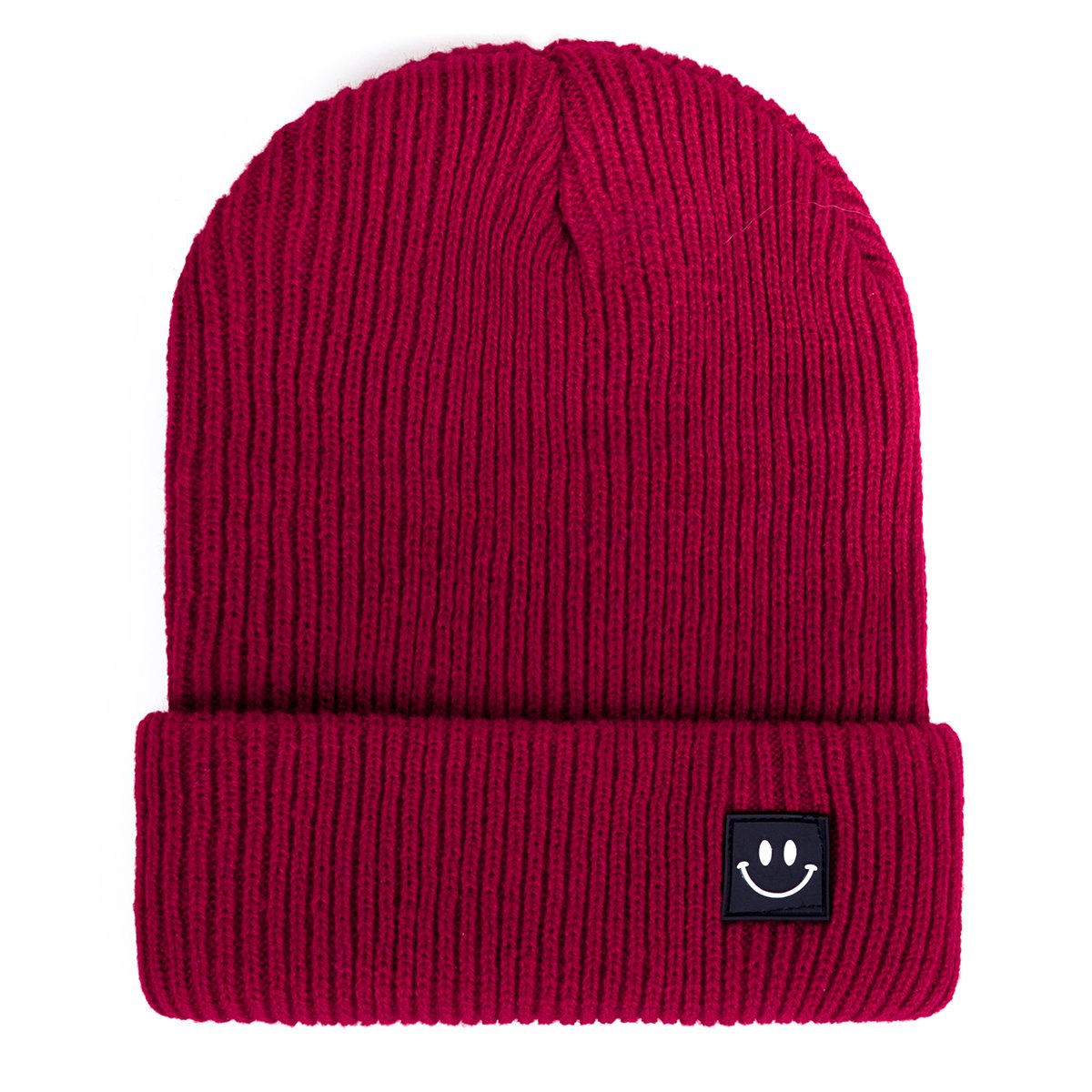 EVRFELAN Women Winter Hat Cuffed Plain Knit Beanie Cap Casual Knitted Warm Skullcap with Smile Face (Dark red)