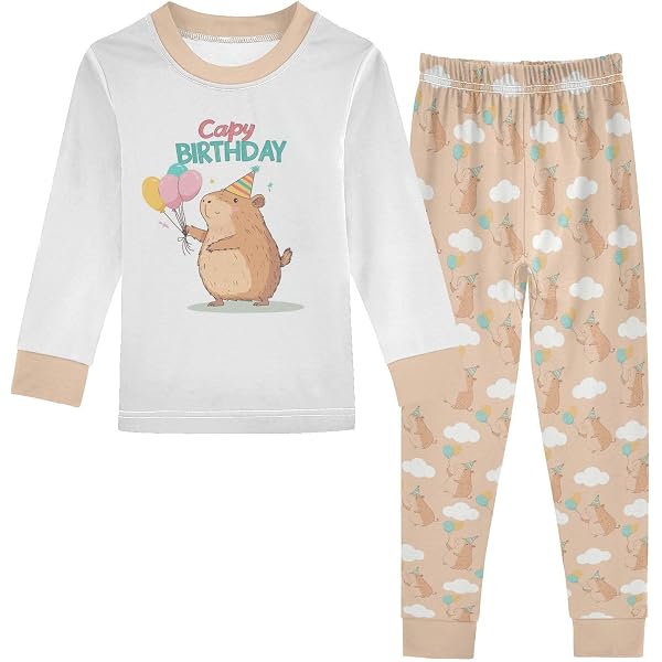 Pijama De Manga Larga Para Niña - Estampado De Capibara, Conjunto 2 Piezas, Tela Suave, Cómodo Para Dormir Y Estar En Casa
