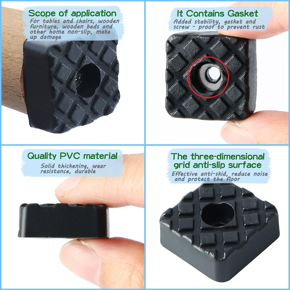 Sayayo Non-Slip Rubber Feet for Garden Furniture Chairs Floor Protector Pads 22MM*22MM, 12 Pcs Black, EJD200B-12P - Image 4