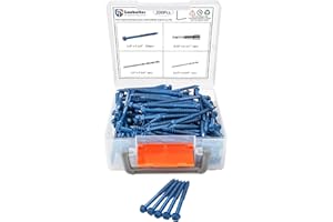 GOOBETTER 200Pcs 1/4" x3-1/4 Concrete Screws with 2 Drill Bits & 1 Driver Bit, Slotted Hex Washer Head Self-Tapping Masonry Screws for Brick, Block, Stucco, Concrete - Blue Flat Head Anchors