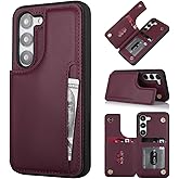 iCoverCase Compatible with Samsung Galaxy S23 Case with Card Holder, S23 Wallet Case for Women Men [RFID Blocking] PU Leather Protective Phone Case for S23 5G (Wine Red)
