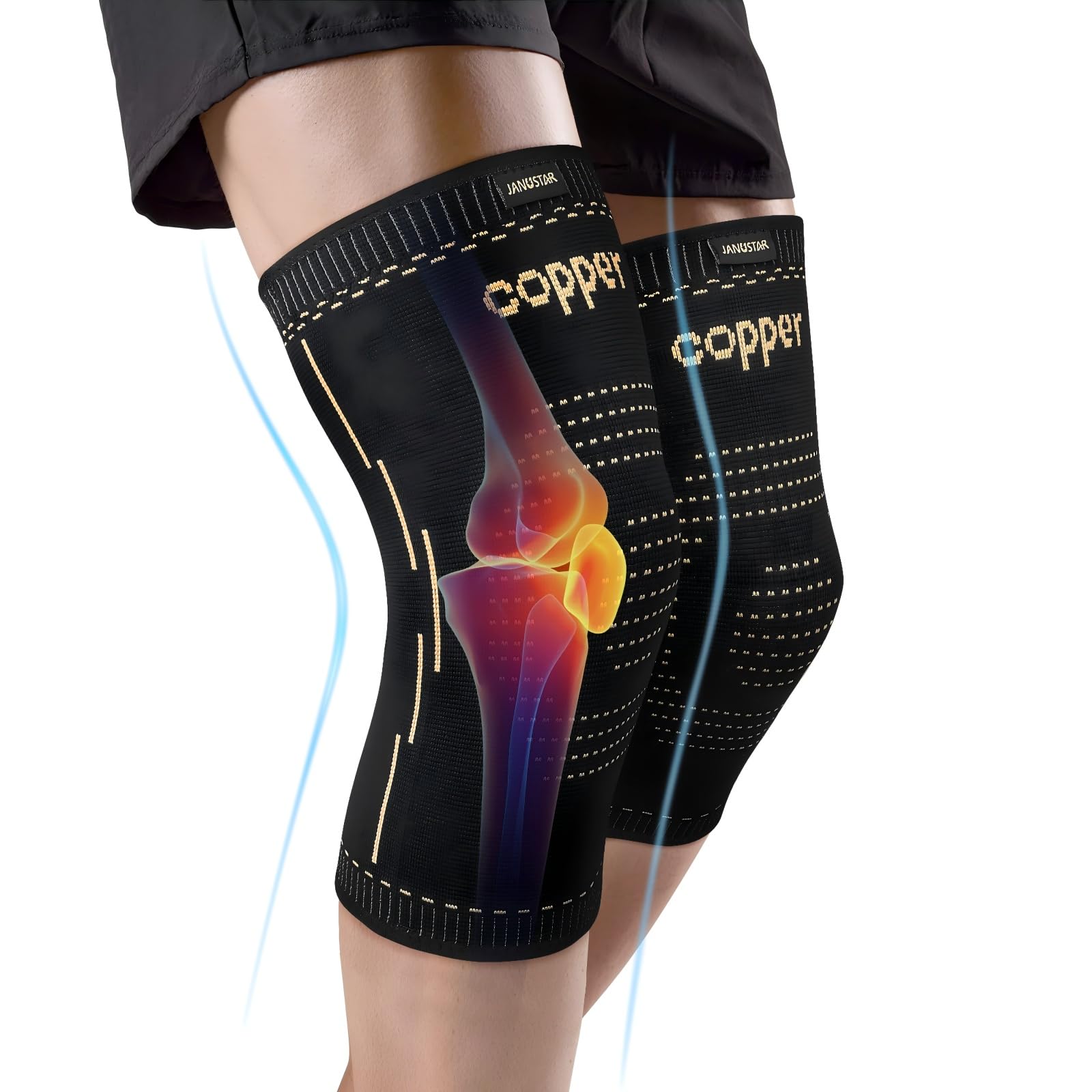 Photo 1 of Janustar Copper Knee Braces for Men & Women – Knee Compression Sleeves for Pain Relief, Arthritis, Sports and Recovery