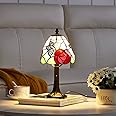 GlitzLamp Butterfly Tiffany Style Stained Glass Table Lamp with 6-inch Wide Complicated Design Lampshade Resin Base for Living Room Bedside Home Decoration, Amber Finish, 12-inch Tall