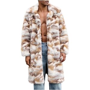 Lmlmigy Winter Leopard Print Faux Fur Jacket Mens Shaggy Warm Coat Peacoat | Everyday,Weekend Casual, Street Style,Commute,Ev
