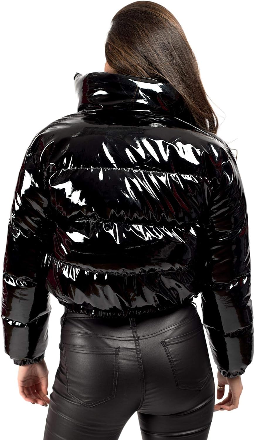 cropped shiny bubble coat