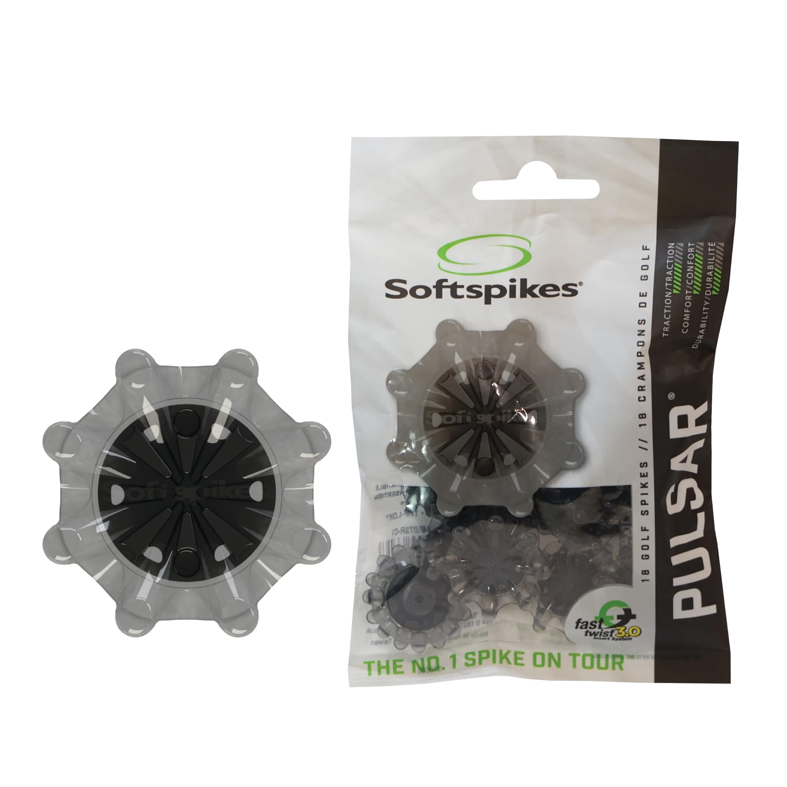 SOFTSPIKES Golf Spikes Pulsar Fast Twist 3.0 Grey Golf Spikes, Grey/ Black, Clamshell of 1 set UK