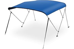 SereneLife Waterproof Boat Bimini Top Cover-79-84'W 3 Bow Bimini Top Canvas Sun Shade Boat Canopy 1' Double Wall Alu Frame Tube,2 Straps 2 Rear Support Poles,Storage Boot-SLBT3RB794(Royal Blue)