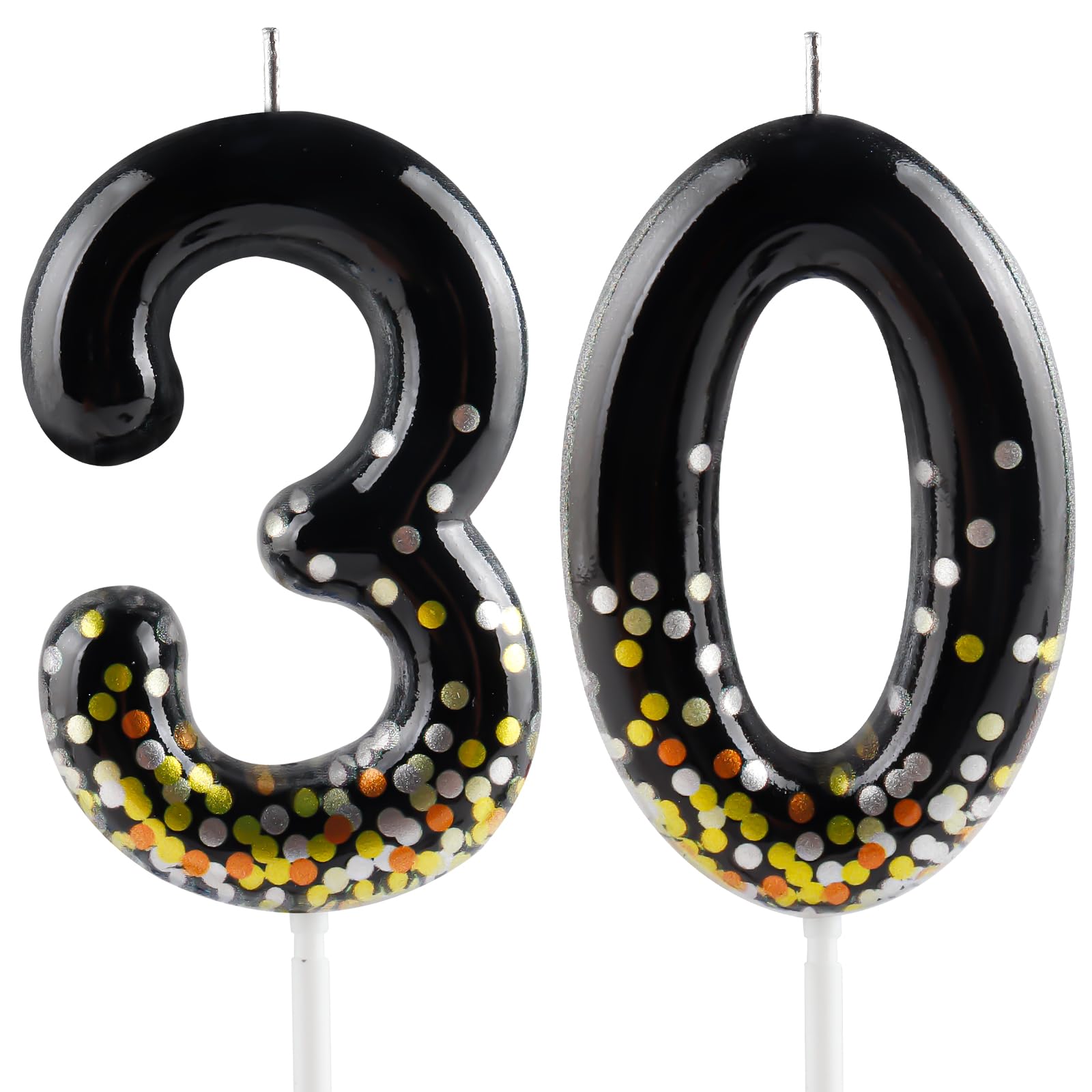 Hongplus Black Gold Confetti Number 30 Birthday Candle Cake Candles, Candles for Cake, Happy 30 Birthday Candles Cake Topper Decorations for Women Men Birthday Anniversary Wedding Party