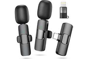 Wireless Microphone for iPhone, Android Phone, Laptop, CDMVAB 2 Pack Lavalier Microphone for Video Recording, Mini Mics with 