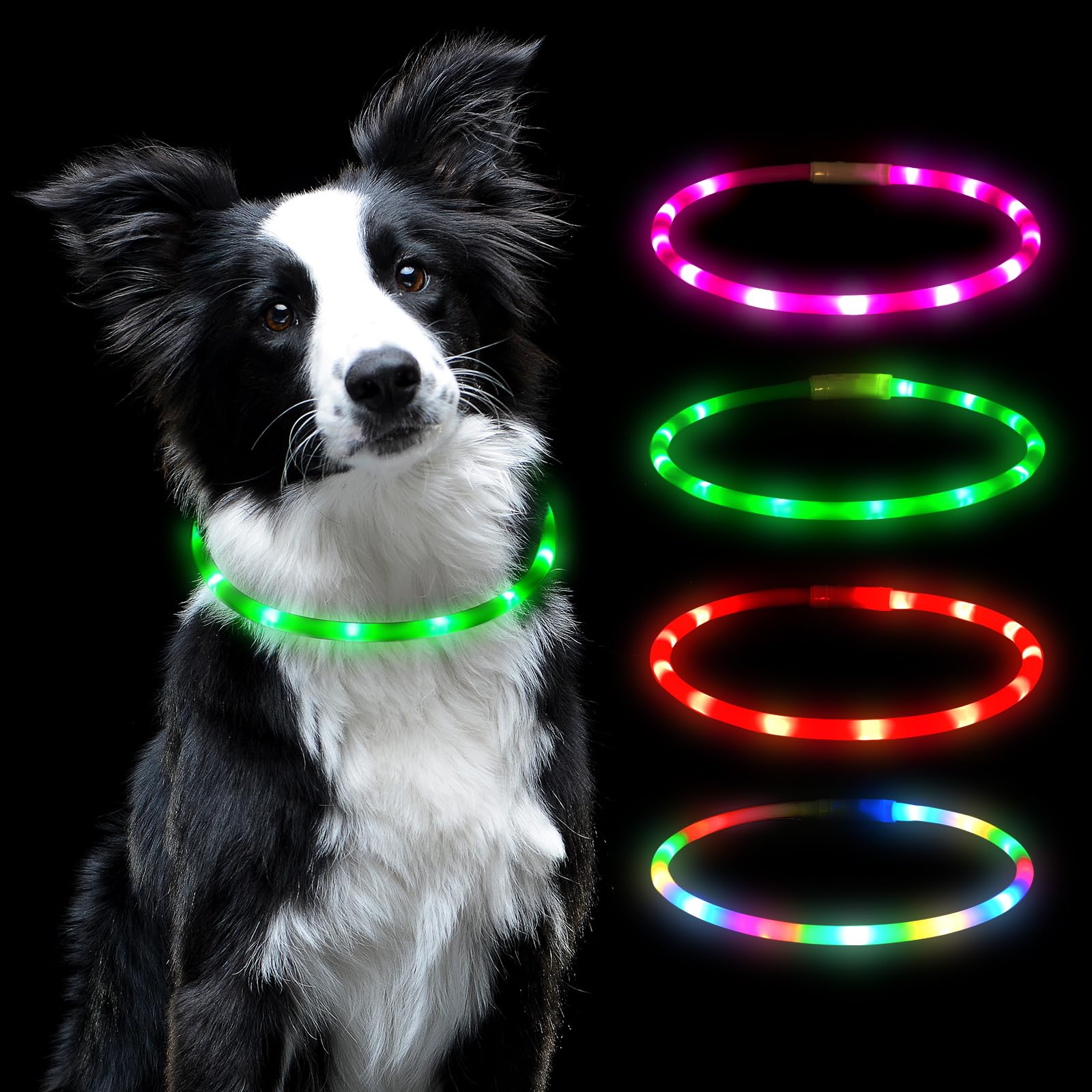 AUAUY LED Light Up Dog Collar, USB Rechargeable with Water Resistant Reflective Light Up Dogs Collar Flashing Light for the Dark Can Arbitrarily Cut to Size Collars for Any Dogs - Green — image 1