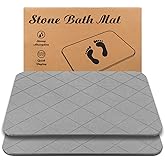JIZEUO Stone Bath Mat, Diatomaceous Earth Shower Mat, Non-Slip Super Absorbent Quick Drying Bathroom Floor Mat, 2 Pack, Grey, Pattern 2