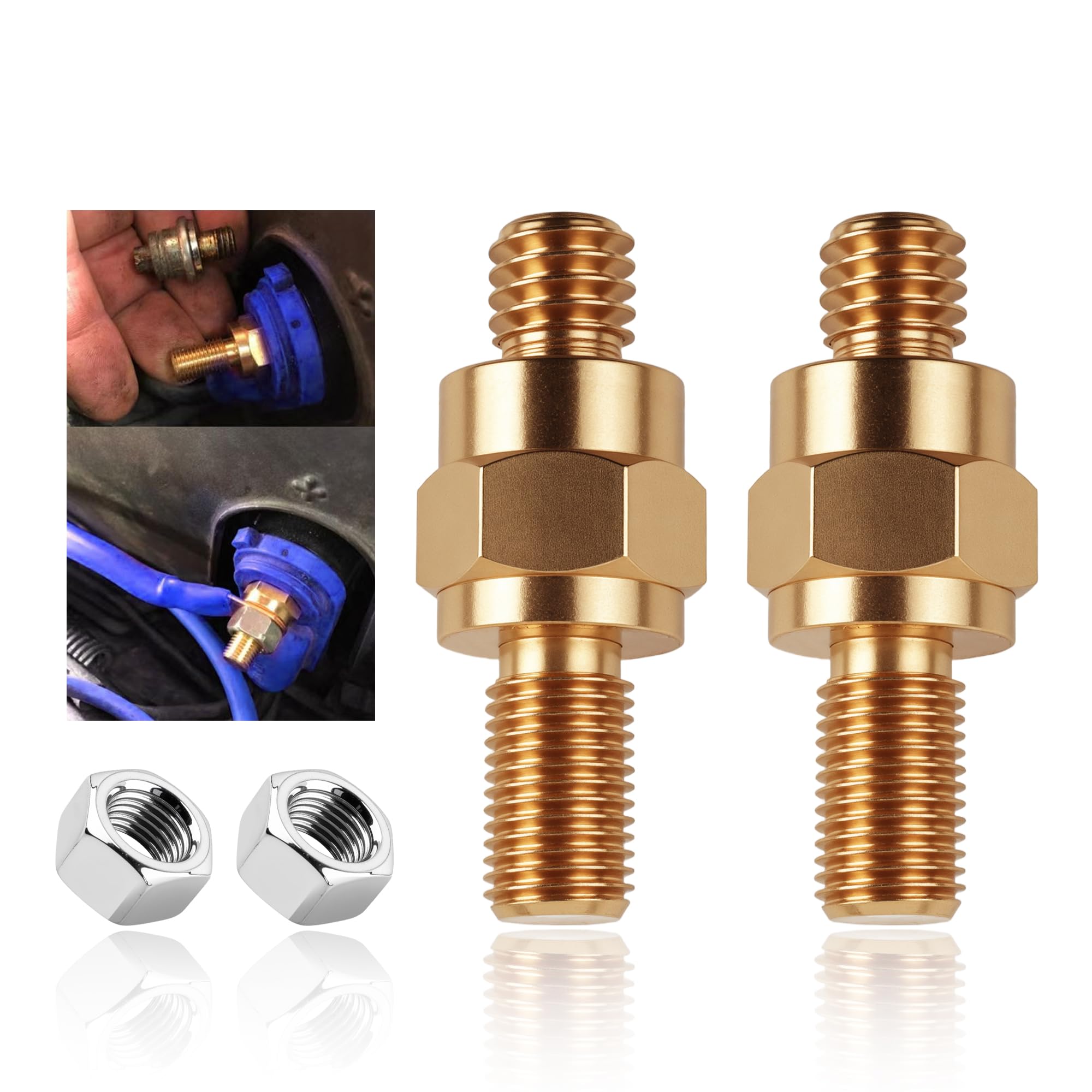 Photo 1 of 2 Set Side Post Battery Terminal Extension Bolt with Nuts,3/8"-16 Coarse and 3/8"-24 Fine Teeth Side Post Battery Bolts,Batteries Terminal Bolt for Reliable Current Transfer (2PCS)
