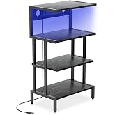 Aquzee Game Console Shelf, 4-Tier Video Gaming Consoles Stand | With Outlet &amp; RGB Light, Small Media Entertainment Center, Audio Stereo Storage Organizer, Playroom Furniture, Stereo Stands