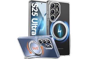 Oneagle 360° Spin Magnetic Stand for Samsung Galaxy S25 Ultra Case Clear [Fit for Magsafe], [30X Anti-Yellow] S25 Ultra Phone Case 6.9" with [Rotatable Kickstand Ring][15FT Military Grade Protection]