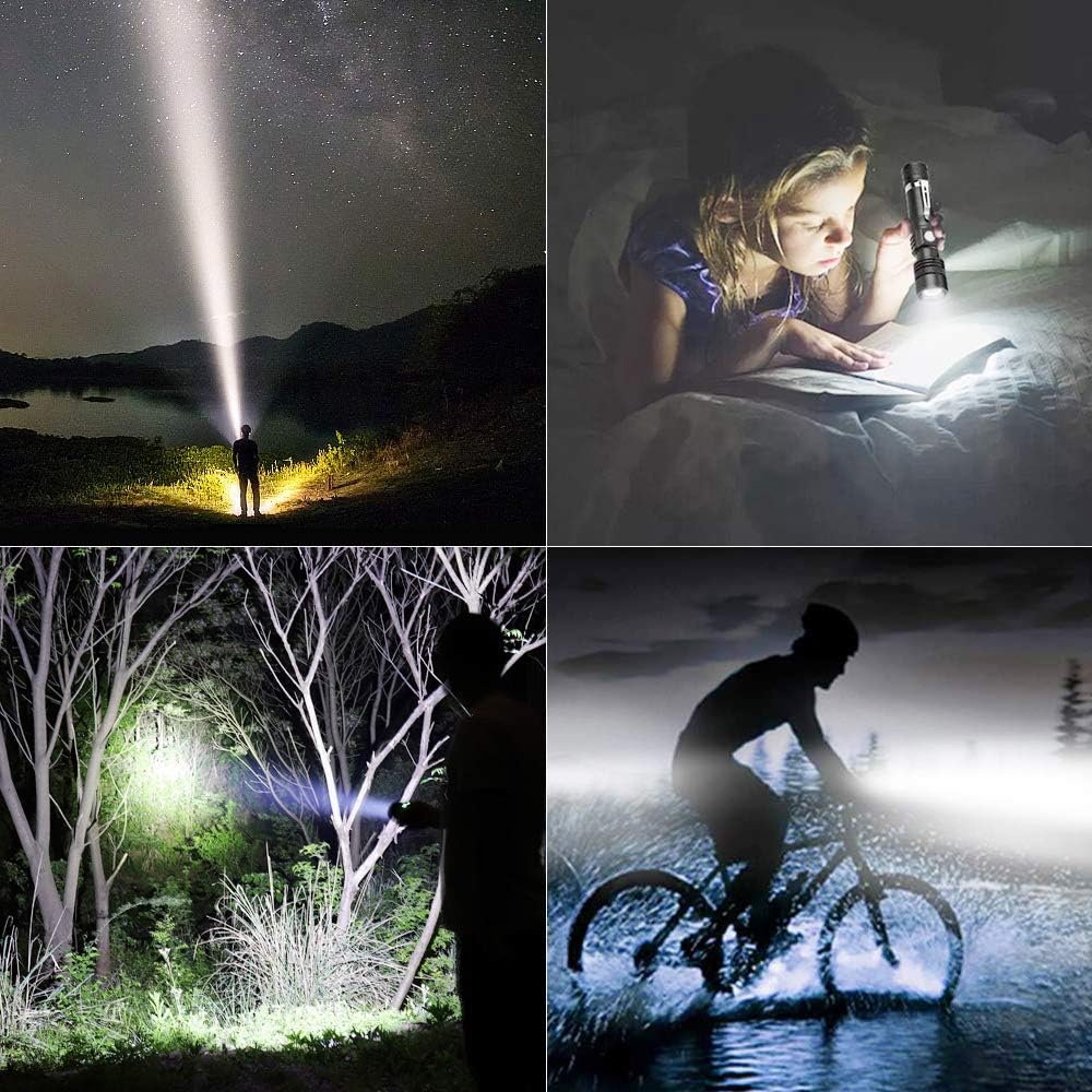 Rechargeable Flashlight, Flashlights High Lumens (Include 18650 battery), iToncs Pocket-Sized Led Flashlight with Clip, Water Resistant, Zoomable, 4 Modes for Hiking Camping Emergency 2 Pack - - 
