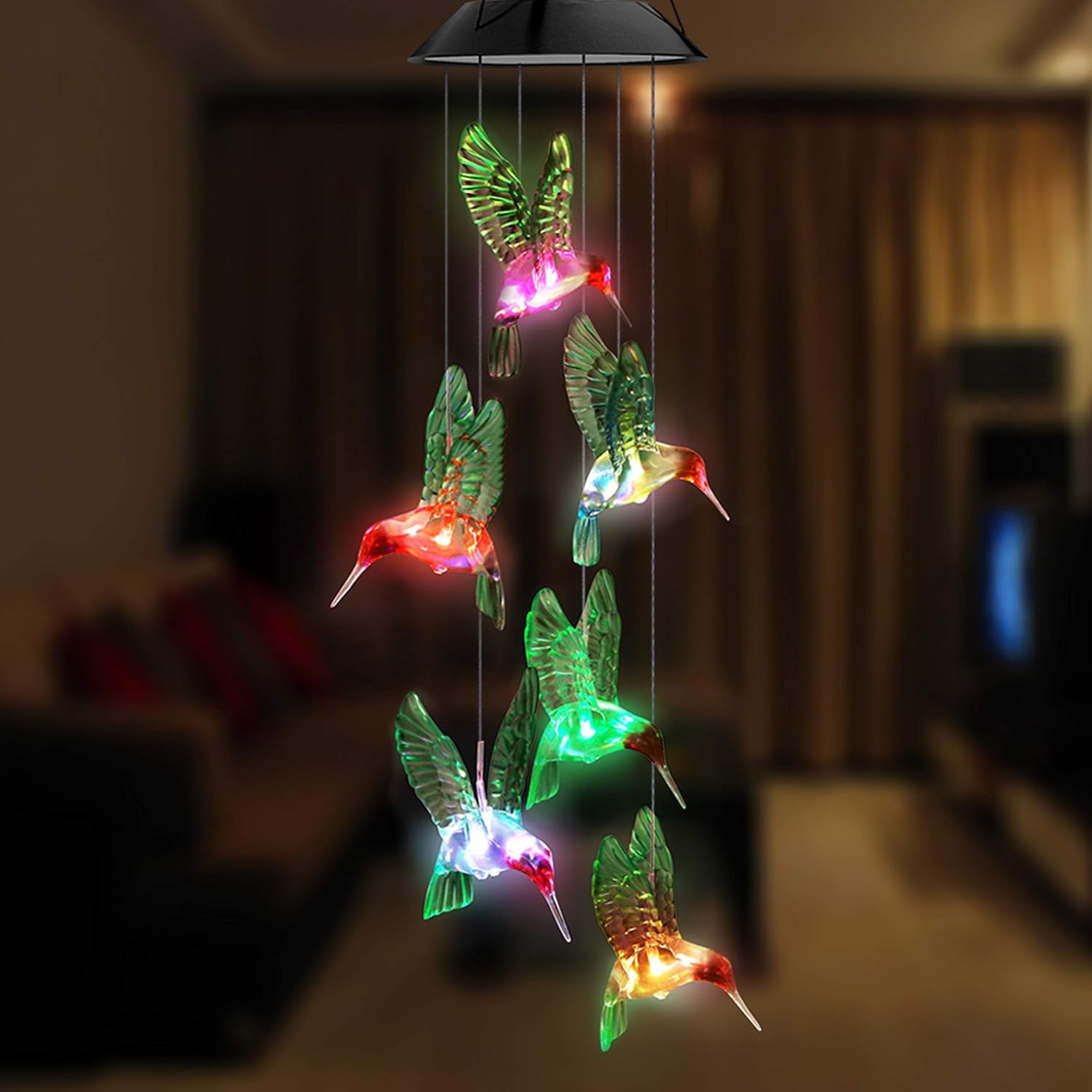 Topspeeder LED Solar Hummingbird Wind Chime, Changing Color Waterproof Six Hummingbird Wind Chimes for Home Party Night Garden Decoration (Green Hummingbird Birds) : Garden & Outdoor