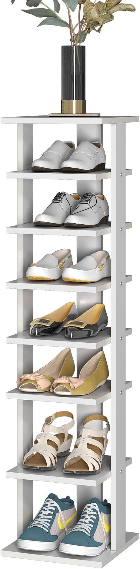 bamboo shoe rack amazon on Amazon Com Jeroal Wooden 7 Tier Shoes Racks Freestanding Shoe Tower Entryway Shoe Stand Space Saving Vertical Shoe Shelf Small Size White Home Kitchen
