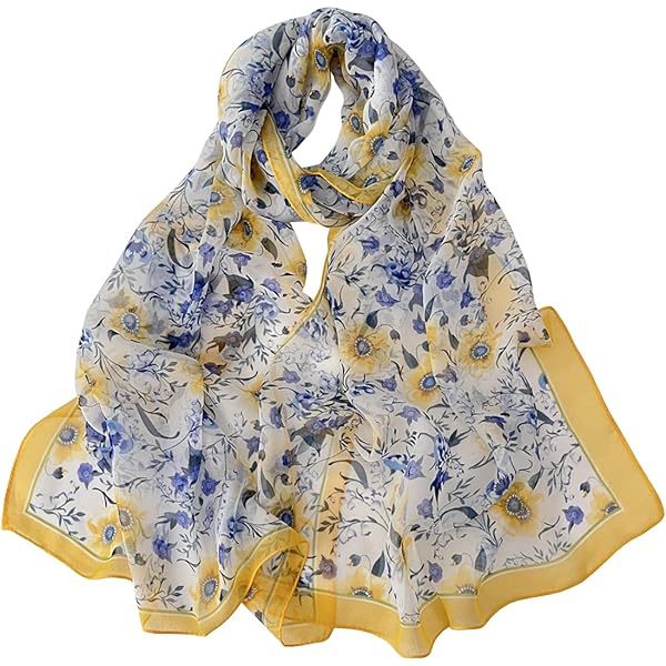 Bufandas Floral Para Mujer, Bufanda De Gasa Con Tampado De Flor