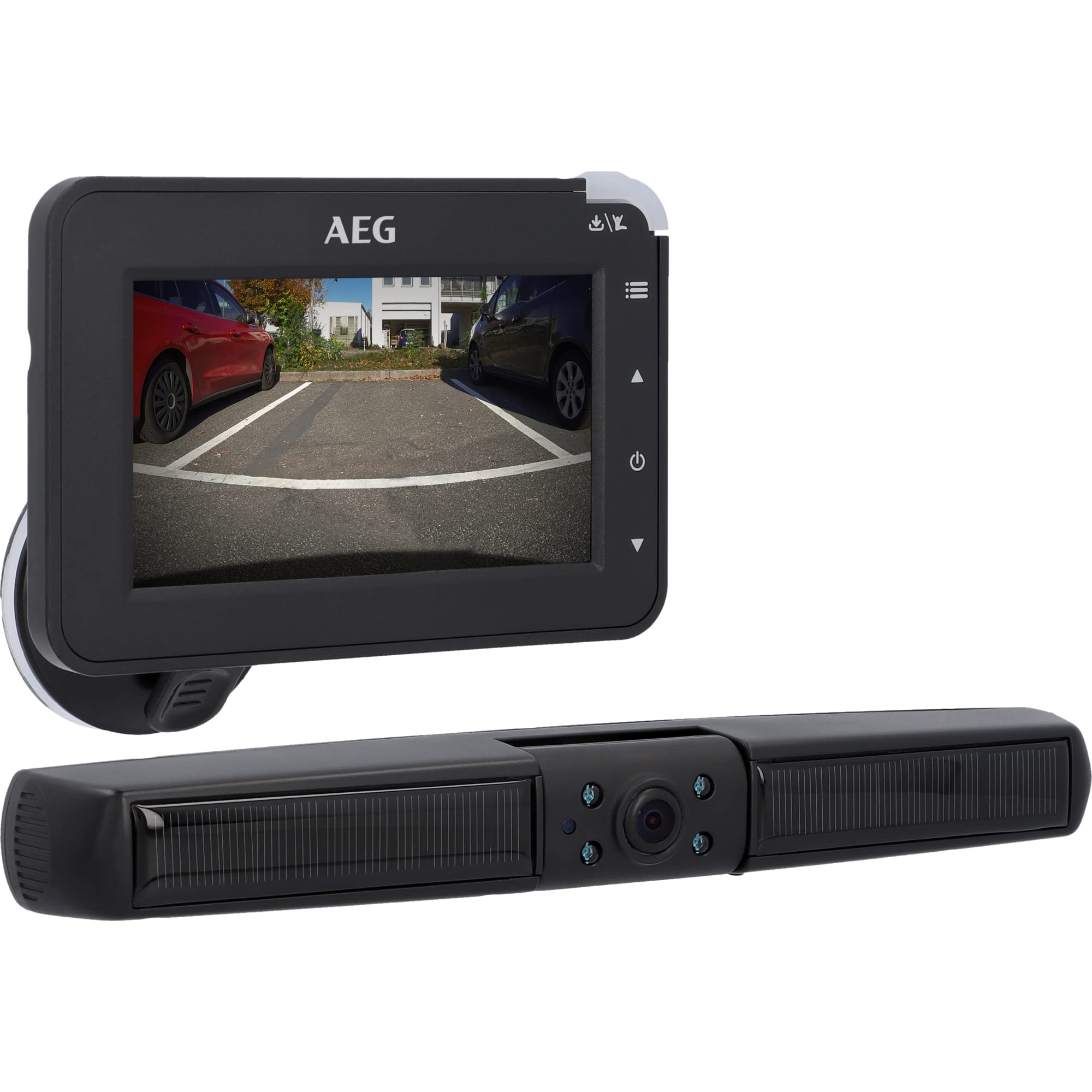 AEG Solar Powered RV 4.3 Wireless Digital Parking Manoeuvring Camera with Wireless Transmitter LCD Dual Display Waterproof Night Vision