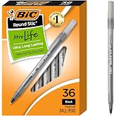 BIC Round Stic Xtra Life Black Ballpoint Pens, Medium Point, 36-Count | Flexible Round Barrel for Writing Comfort, Smooth Ink for Consistent Writing, 1.0mm Medium Point for Precise Lines