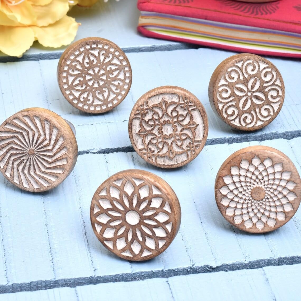 Photo 1 of IndianShelf 18 Pack- Boho Knobs- Wood Knobs for Cabinets and Drawers- Natural Wooden Dresser Knobs- Boho Wooden Knobs- Unique Wood Drawer Pulls- Boho Drawer Knobs and Pulls- Cabinet Door Handles