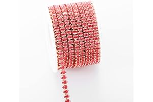 YoungJewl 1 Yards Horse Eyes Zircon Crysta Floating Rhinestones Close Chain Beaded Trim by The Yard for Sewing Crafts,DIY Decoration(3X6MM Deep Red)