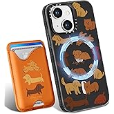Toycamp for iPhone 15 Case - Compatible with Magsafe with Credit Card Holder Wallet Magnetic Cute Women Teen Girls Kawaii Girly Unique Small Dogs Design Pretty Phone Cover for Apple 15 6.1"