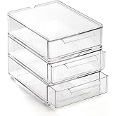 BINO | Clear Stackable Storage Drawers, Small - 3 Pack | Clear Storage Drawers with Built-In Handles | Durable Plastic Organizer Drawer | Modular Stackable Drawer Acrylic Organizer