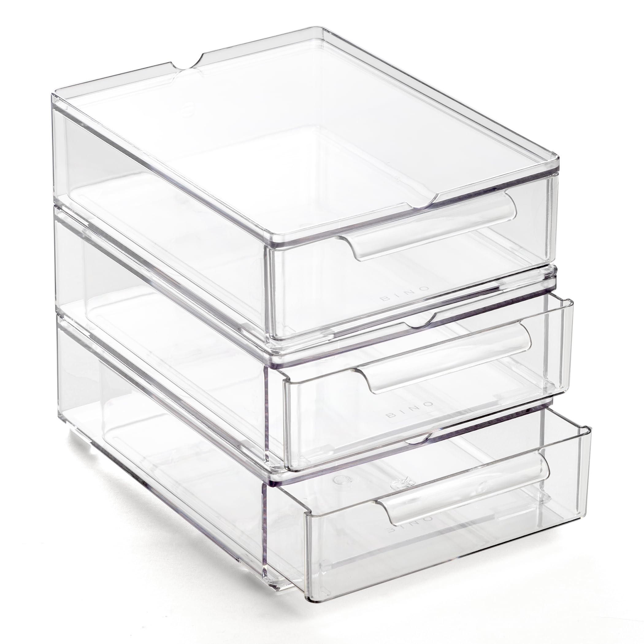 Photo 1 of BINO | Clear Stackable Storage Drawers, Small - 3 Pack | Clear Storage Drawers with Built-In Handles | Durable Plastic Organizer Drawer | Modular Stackable Drawer Acrylic Organizer