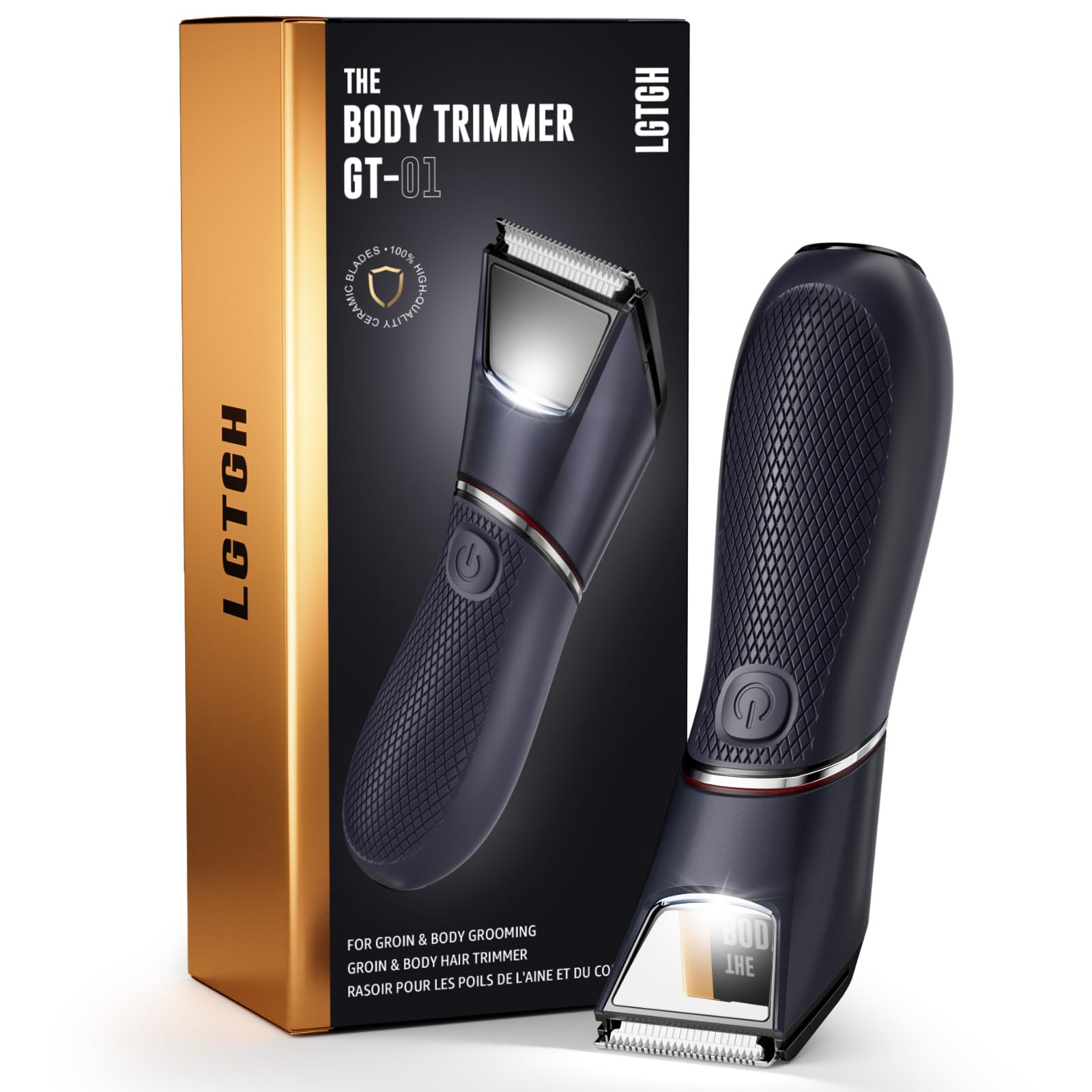 Photo 1 of Body Hair Trimmer for Men: Pubic Hair Trimmer with Mirror & LED Light - Electric Ball Shavers with Ceramic Blades & Travel Lock - Body Groomer IPX7 Waterproof Wet or Dry Use for Groin/Legs/Chest