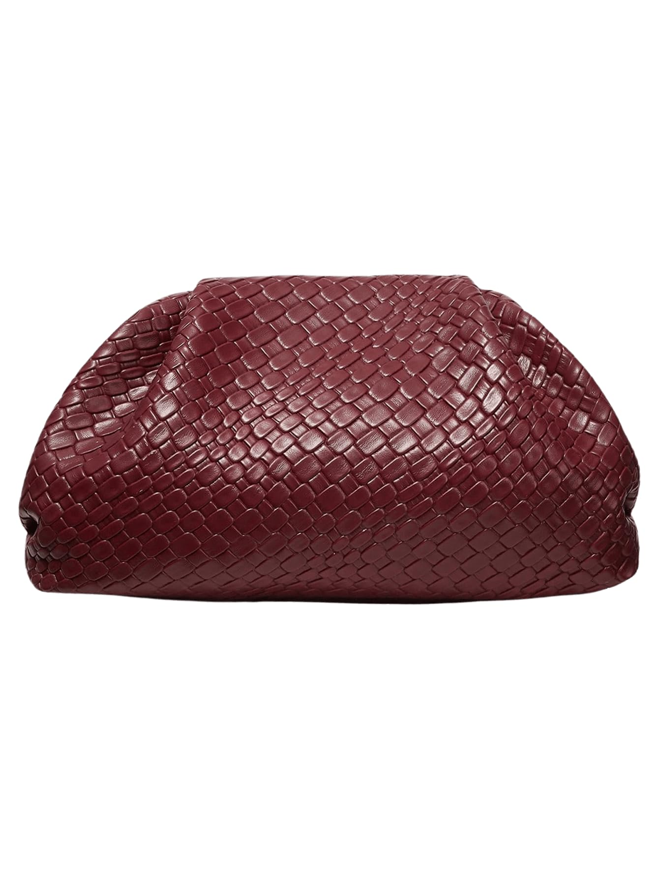 Photo 1 of QWINEE Women's Woven Evening Bag Dumpling Clutch Purse No Strap Handbags Elegant Faux PU Leather Clutch Bag Burgundy One-Size