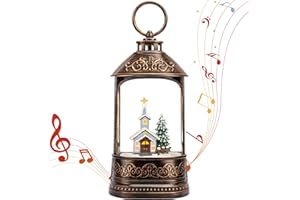 EDDORUNNING Christmas Snow Globe Lantern, Glitter Lighted Church Snow Globe with Music,Musical Christmas Decorations USB and Battery Operated, Christmas Decor