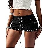 GORGLITTER Women's Grommet Casual Shorts Y2k Lace Up Low Rise Club Party Rave Shorts
