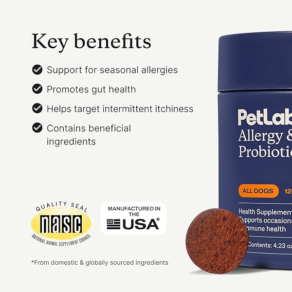 PETLAB CO. ALLERGY & IMMUNE PROBIOTICS FOR DOGS, SUPPORT SEASONAL ALLERGIES, GUT & DIGESTIVE HEALTH – PORK FLAVOR – 30 SOFT CHEWS – PACKAGING MAY VARY