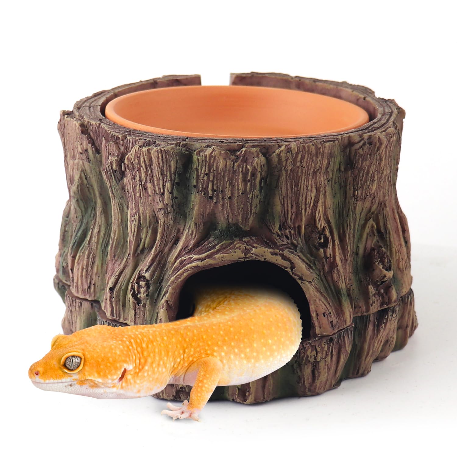Photo 1 of SORWATEE 3 in 1 Reptile Hide Cave with Humidifying Basin & Detachable Base, Terrarium Tank Decor Moisture Keeping Hideout Cave for Small Reptiles Crested Gecko, Leopard Gecko, Lizard, Snake, Crabs