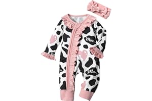 VON KILIZO Infant Newborn Baby Girl Clothes Onesies for Baby Girl Long Sleeve Ruffle Baby Clothes with Headband